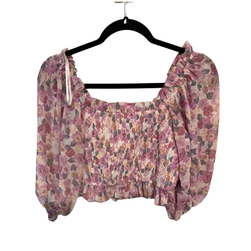 Here Comes the Sun Floral Purple Smocked Crop Top